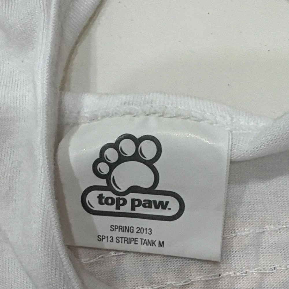 Top Paw White Tank Top with Gold, Blue, Red Sequin Stripes